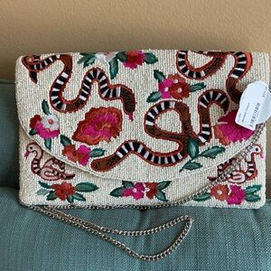 NWT Beaded Clutch/Crossbody, 11 x 7, Beaded Snake Floral Embroidered Design
